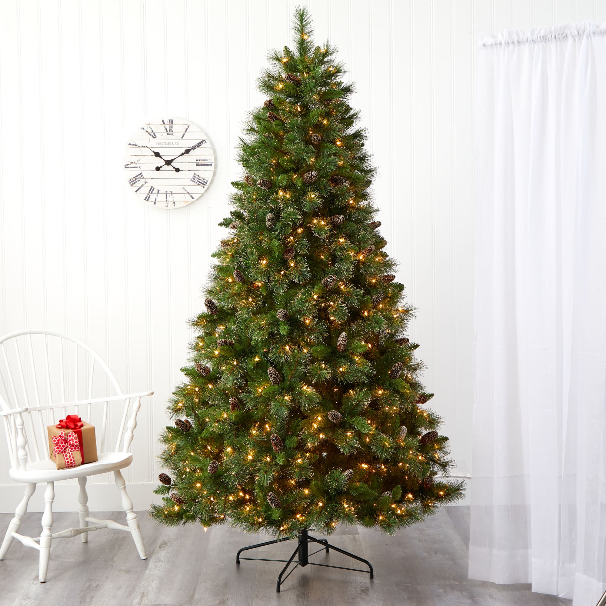 7.5ft. Pre-Lit Golden Tip Washington Pine & Pinecones Artificial Christmas Tree with Clear Lights